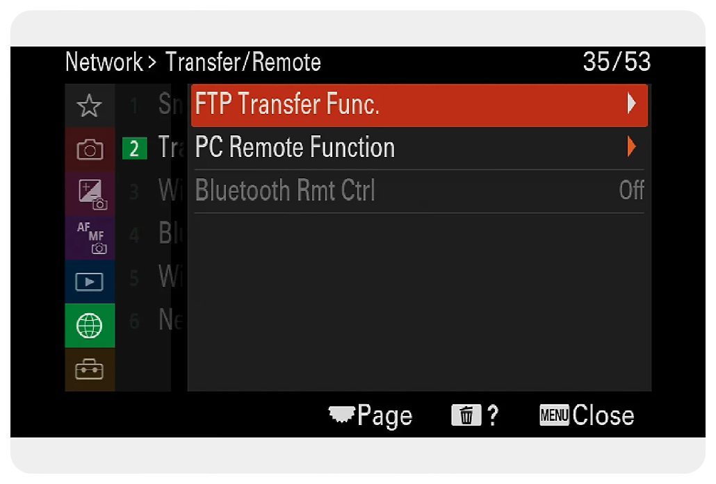 Sony A7 IV file transfer menu